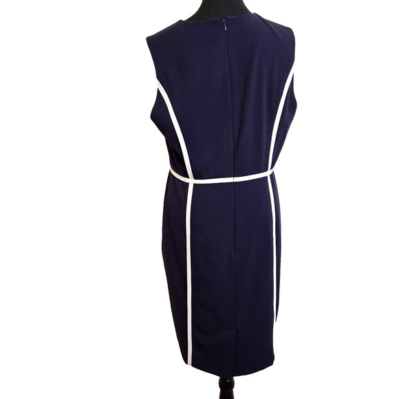 Calvin Klein Women's Career Navy Round Neck Sleeveless Sheath Dress Size 14 - Picture 3 of 6